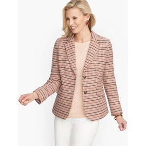 Talbots Classic Shetland Wool Blazer 2 Button in Pink Plaid Size Plus 16W